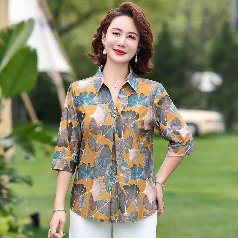 [ในสต็อก] เสื้อแม่หลวมและกระชับแขนสามส่วนบางและหลากหลายสำหรับผู้สูงอายุ เสื้อผ้าฤดูร้อนสำหรับผู้สูงอายุ