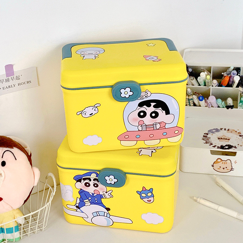 การ์ตูนการ์ตูน Crayon Shin-Chan กล่องเก็บของน่ารักมูลค่าสูง Multi-Grid กล่องเก็บของชั้นกันน้ําทนทานยาครอบครัว