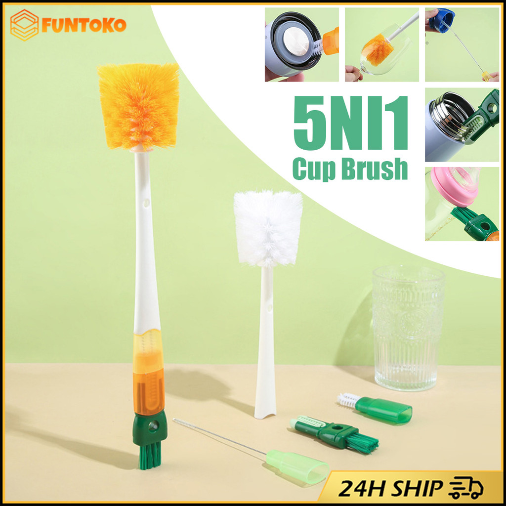 สินค้ามีคุณภาพ แปรงล้างแก้ว 5 in 1อเนกประสงค์ ด้ามยาว 36CM หมุนได้360องศา แปรงล้างขวดนม แก้วน้ำ ราคา ถูกที่สุด ดีลบีเคเค รูปภาพหลัก