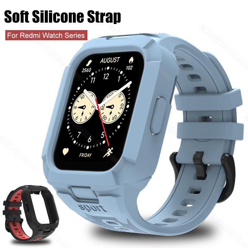 สายซิลิโคนสําหรับ Xiaomi Redmi นาฬิกา 5 4 Active Lite กรณีกีฬา Band Smartwatch สายคล้องคอสําหรับ Redmi นาฬิกา 5Active TPU แบบบูรณาการ Anti-Drop สายรัดข้อมือ