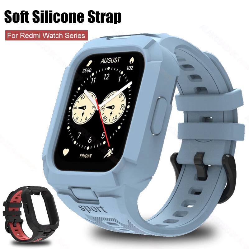 สายซิลิโคนสําหรับ Xiaomi Redmi นาฬิกา 6 5 4 Active Lite กรณีกีฬา Band Smartwatch สายคล้องคอสําหรับ Redmi นาฬิกา 5Active TPU แบบบูรณาการ Anti-Drop สายรัดข้อมือ