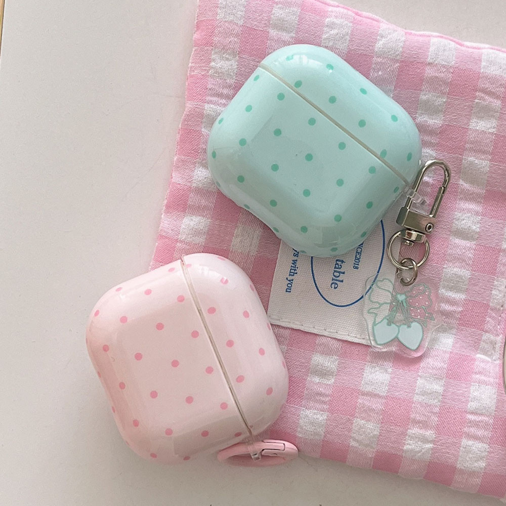 น่ารักสดสีชมพูสีเขียวลายจุดกันกระแทกฝาครอบป้องกันสําหรับ แอร์พอด 1 2 3 4 มือโปร นุ่มคู่โบว์กรณีที่มีเสน่ห์จี้