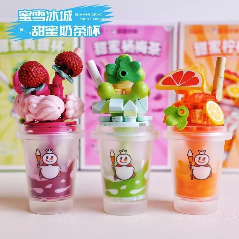 บล็อกตัวต่อถ้วยชานมร่วมงาน Mixue Bingcheng ของเล่นบล็อกตัวต่อเพื่อการศึกษาสำหรับเด็ก