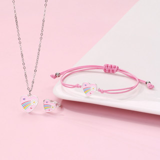 3 ชิ้นชุดอุปกรณ์เสริมสําหรับเด็กน่ารักสายรุ้งโลหะผสมสร้อยข้อ…