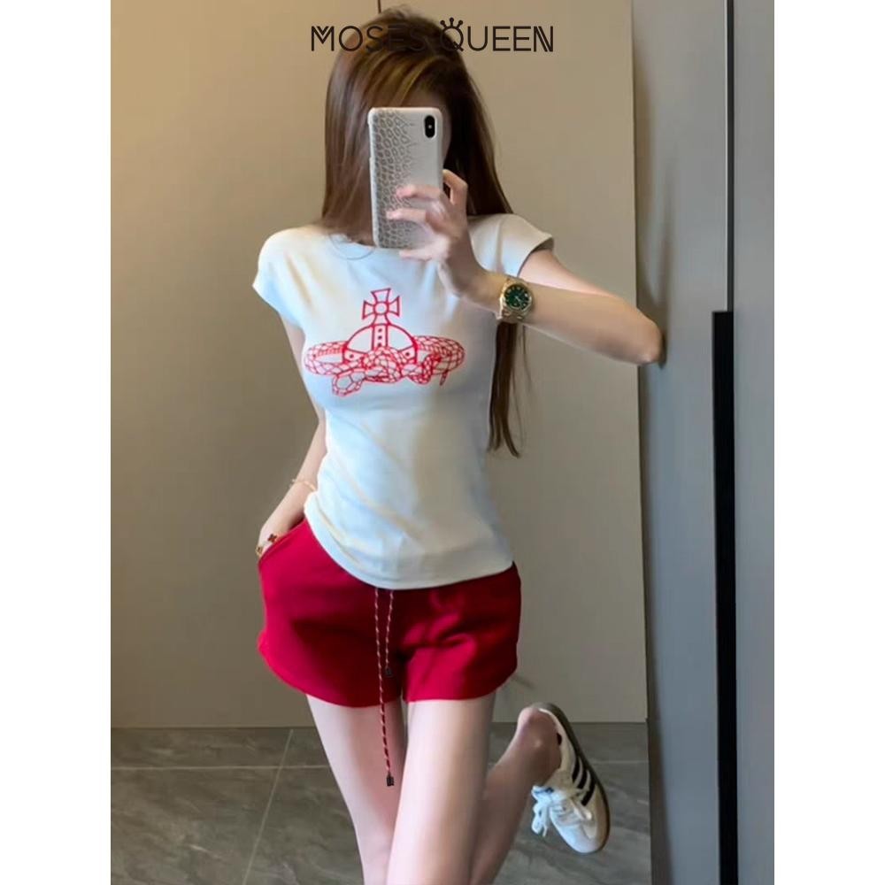 MOESSQUEEN  ราชินีมอส กางเกงขาสั้นเอวสูงอเนกประสงค์ 2025 แฟชั่นฤดูร้อนกางเกงขาสั