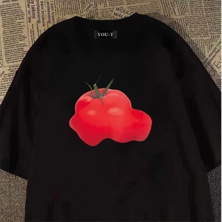 TeddyTee เสื้อยืดผู้หญิงoversize เสื้อยืดคอกลม🌺 ฝ้าย100% ทรงหลวม แนวสตรีท คุณภาพสูง🎗️ พิมพ์ "TOMATO" แฟชั่น