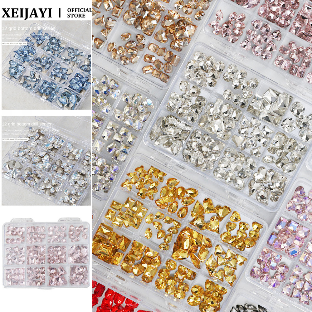 12 กริดเล็บเพชรเครื่องประดับชี้ด้านล่าง Love Heart Square รูปพิเศษเจาะตกแต่งเล็บเล็บเครื่องมือสําหรับเล็บ Shop