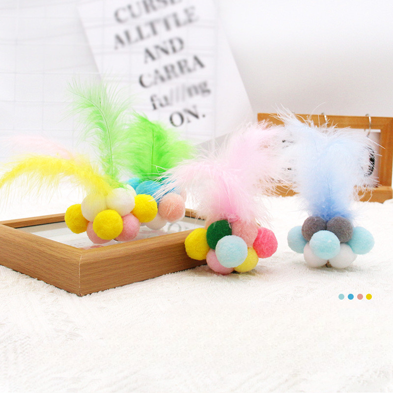 ของเล่นแมว ลูกบอลเงียบ สีสันสดใส ยางยืด ปอมปอม ลูกบอลกระดิ่ง ของเล่นแมวแบบโต้ตอบ