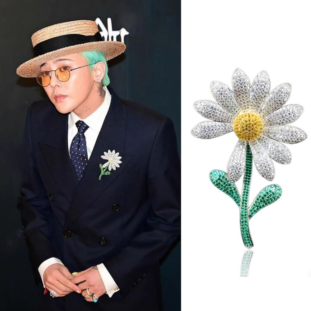 Kpop Idol G-DRAGON Full Diamond Daisy เข็มกลัดออกแบบเข็มกลัดอารมณ์