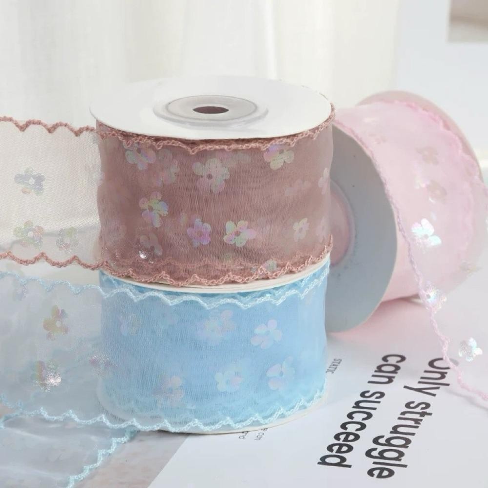 BANO1 ริบบิ้นผ้าไหม, 4 ซม. 10 หลาริบบิ้นชีฟอง, ขอบคลื่นจีบห่อของขวัญช่อดอกไม้ DIY ตกแต่ง - รูปที่ 7