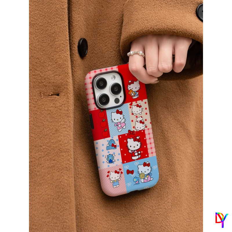 Hello Kitty น่ารักสําหรับ iphone 16/17pro 15Promax ฟิล์ม 2-in-1 สองชั้น 14/13Promax 12/11promax 7/8Plus Xsmax ฝาครอบป้องกันป้องกันการล่มสลาย