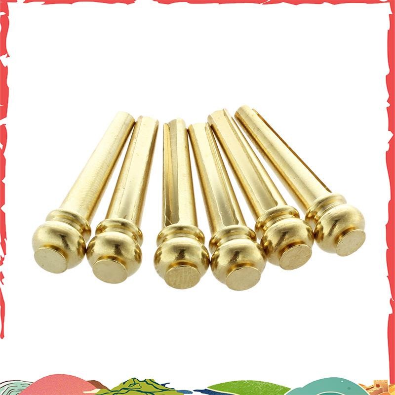 Super Metal Acoustic Guitar Bridge Pins 6 ชิ้นสายกีตาร์ทองเหลืองกรวยคงที่ String Pins