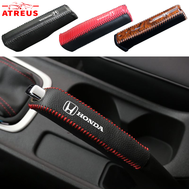 Honda ปลอกหุ้มเบรคมือสําหรับรถยนต์ ปลอกหุ้มลูกบิดเบรคมือรถยนต์ หนังเทียม  ปลอกหุ้มเบรคมือ กันลื่น ครอบเบรคมือ สำหรับ Honda Civic 11th 10th gen fe fk fd Fit ge HRV Jazz gk City Hatchback Odyssey CRV BRV WRV Mugen