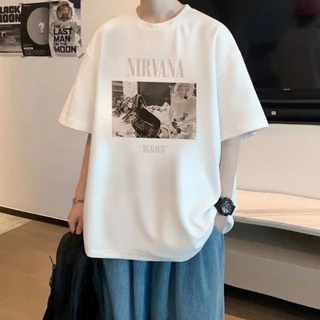 เสื้อยืดผู้ชายเท่ๆ คอกลม-แขนสั้น สกรีนลายวงดนตรีสุดฮิต เสื้อยืดสตรีทแฟชั่น วินเทจ เสื้อวงเมกาเท่ๆ nirvana โอเวอร์ไซส์