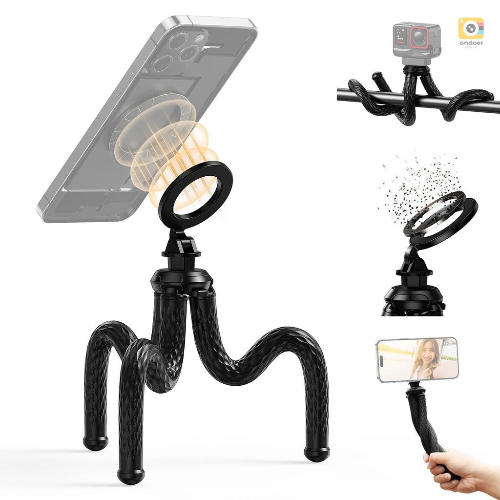 Telesin P3-FM-02 แม่เหล็กยืดหยุ่นโทรศัพท์ขาตั้งกล้องเดสก์ท็อปขาตั้งกล้องสําหรับโทรศัพท์ 2 กก.ความจุ 