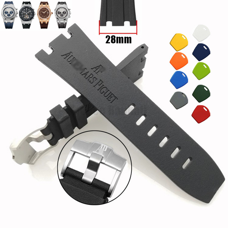 28 มม.สายนาฬิกาซิลิโคนสําหรับ AP Audemars Piguet Royal Oak Offshore Series สร้อยข้อมือผู้หญิงผู้ชายนาฬิกาโลโก้สายรัดข้อมือ