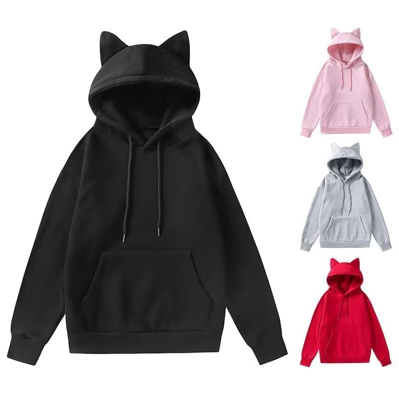 Hoodie บุคลิกภาพหูแมว Hooded Top เสื้อกันหนาวขนแกะผู้ชายและผู้หญิงแขนยาวฤดูใบไม้ร่วงน่ารัก