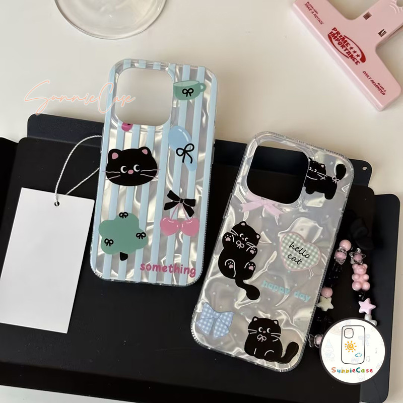เคสไอโฟน15 หรูหรา โชคลาภ แมวดำ สำหรับ IPhone 15 12 13 11 14 16 Pro Max XR X XS 7Plus Max 7 6S 8 6 Plus SE ระลอกน้ำ เคส