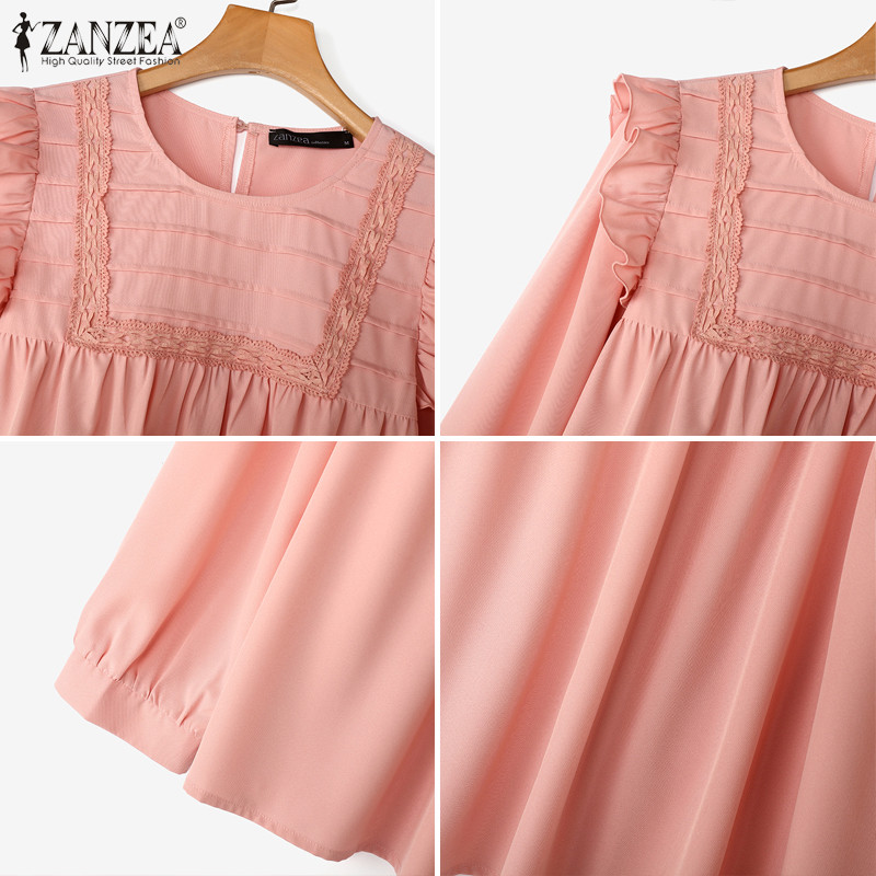 Zanzea เสื้อเบลาส์แขนยาวลําลองลูกไม้สําหรับผู้หญิง — صورة 8