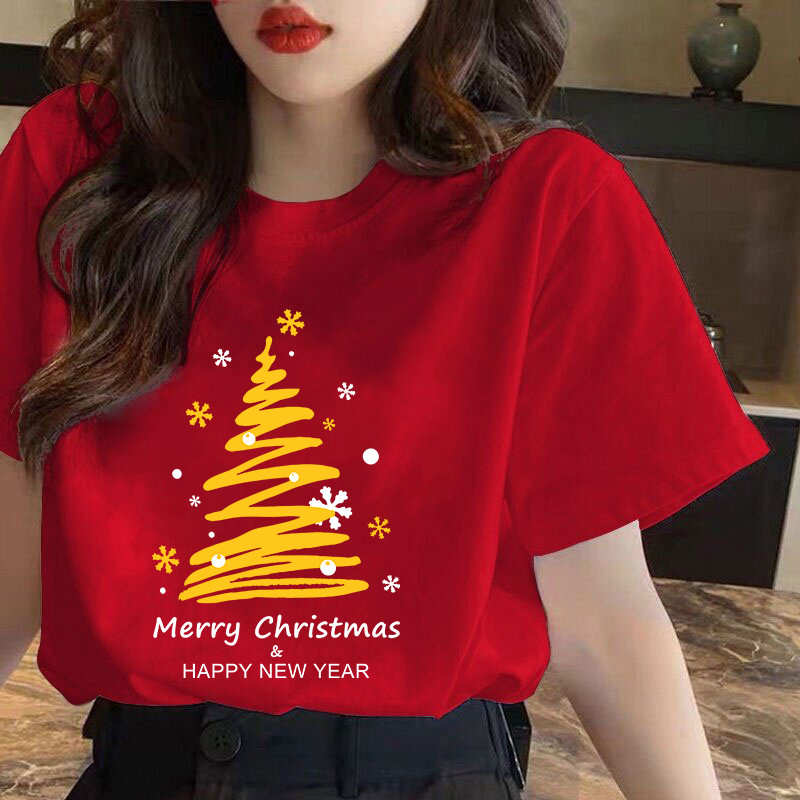 เสื้อคริสมาสต์ Happy New Year & Merry Christmas ลายน่ารักๆ ผ้า Cotton ใส่สบาย สีสันสดใส ขนาด S-5XL
