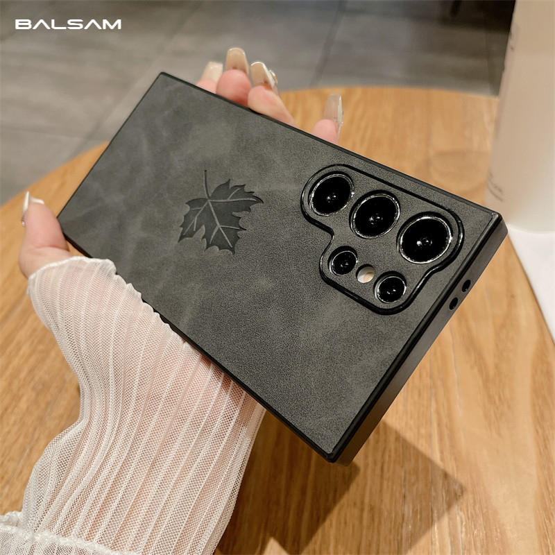 หรูหราหนัง Maple Leaf รูปแบบสําหรับ Samsung Galaxy S25 S24 S23 S22 Plus Ultra S25 S25 + S25plus S25ultra Matte นุ่ม