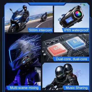 ใหม่ Q58-Max ชุดหูฟังอินเตอร์คอม บลูทูธ 5.3 หน้าจอ LCD 2 แชร์เพลง พร้อมไฟฉาย 500 ม. สําหรับหมวกกันน็อครถจักรยานยนต์