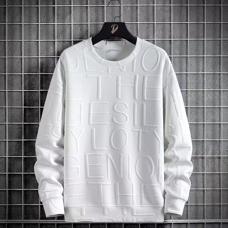 Letter Jacquard Crew Neck Pullover เสื้อกันหนาวเสื้อยืดแขนยาวผู้ชายขนาดใหญ่