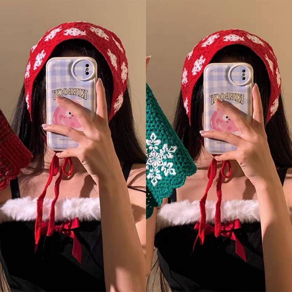 พร้อมส่งจากไทย (SD-TJ/SD-TJSD) ผ้าโบกถักไหมพรม ลายคริสต์มาสสีแดงเขียวน่ารักมาก