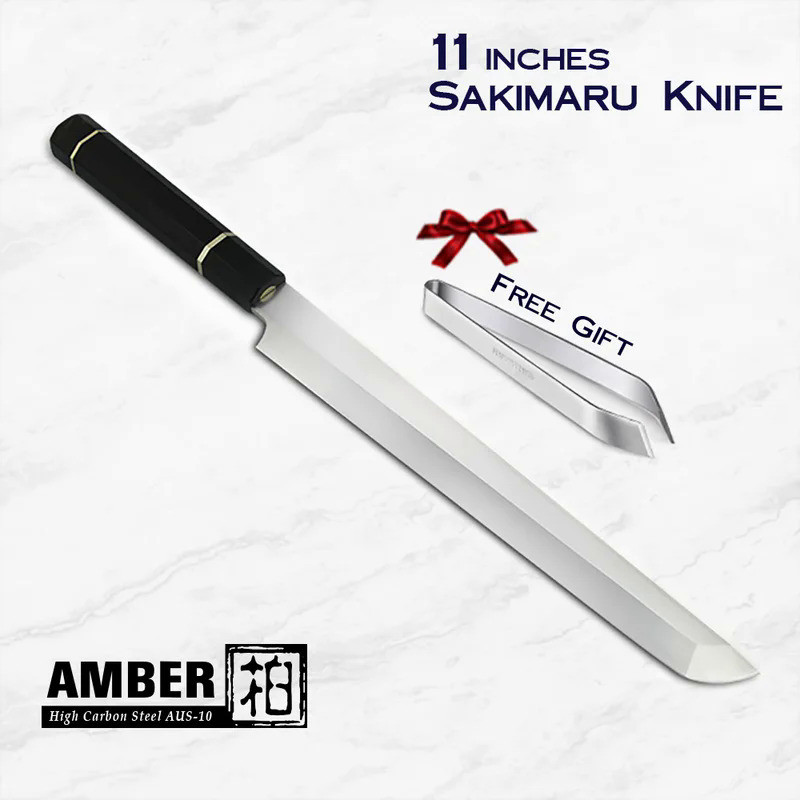 11'' Sakimaru Knife AUS-10 Solid Steel Sushi Sashimi Salmon Fish Filleting Kitchen Chef Knife Octago