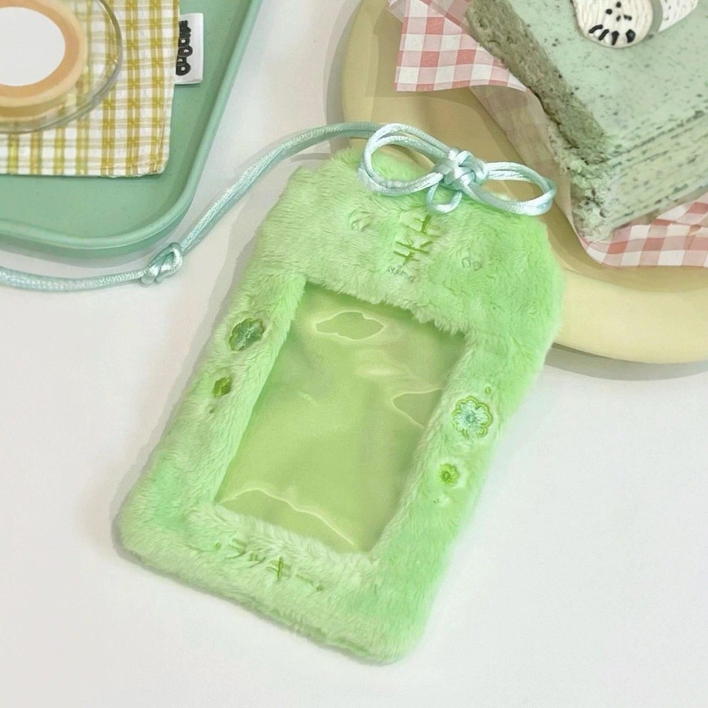 3 นิ้วสีชมพูสีเขียว Lucky Amulet Cherry Blossom Plush Card Holder Idol Photo Kpop การ์ดขนาดเล็ก 2R โพลารอยด์ผู้ถือตุ๊กตากระเป๋าจี้พวงกุญแจ - รูปที่ 3