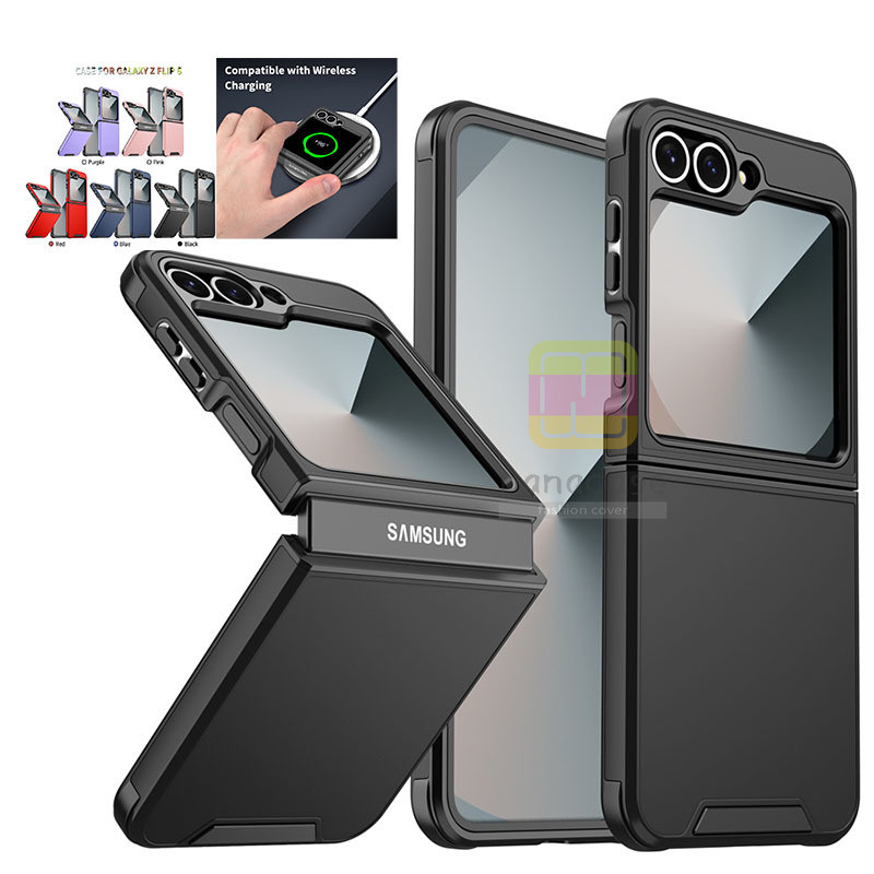 SAMSUNG Deluxe Armorเคสโทรศัพท์เกราะแม่เหล็กSamsung Galaxy Z Flip 6 Z Flip 5 Z Flip 4 ไร้สายชาร์จPC Hard Impactป้องกันกรณีFlip6 Flip5