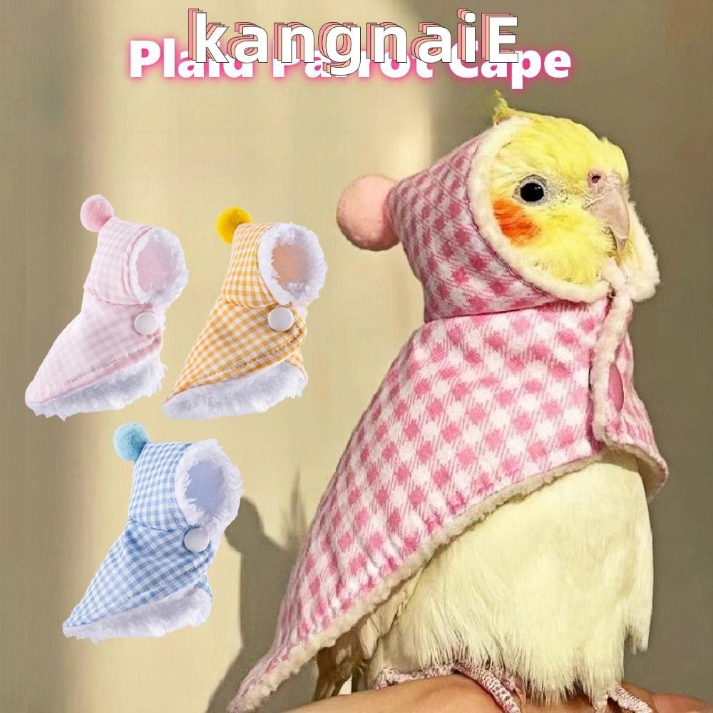 Kangnai Birds Coat,สีชมพูสีฟ้าสีเหลืองลายสก๊อตสัตว์เลี้ยงParrot Cape,อินเทรนด์Fly-ProofฤดูหนาวหนาWarm Plush Capeหมวกชุดอุปกรณ์สัตว์เลี้ยง