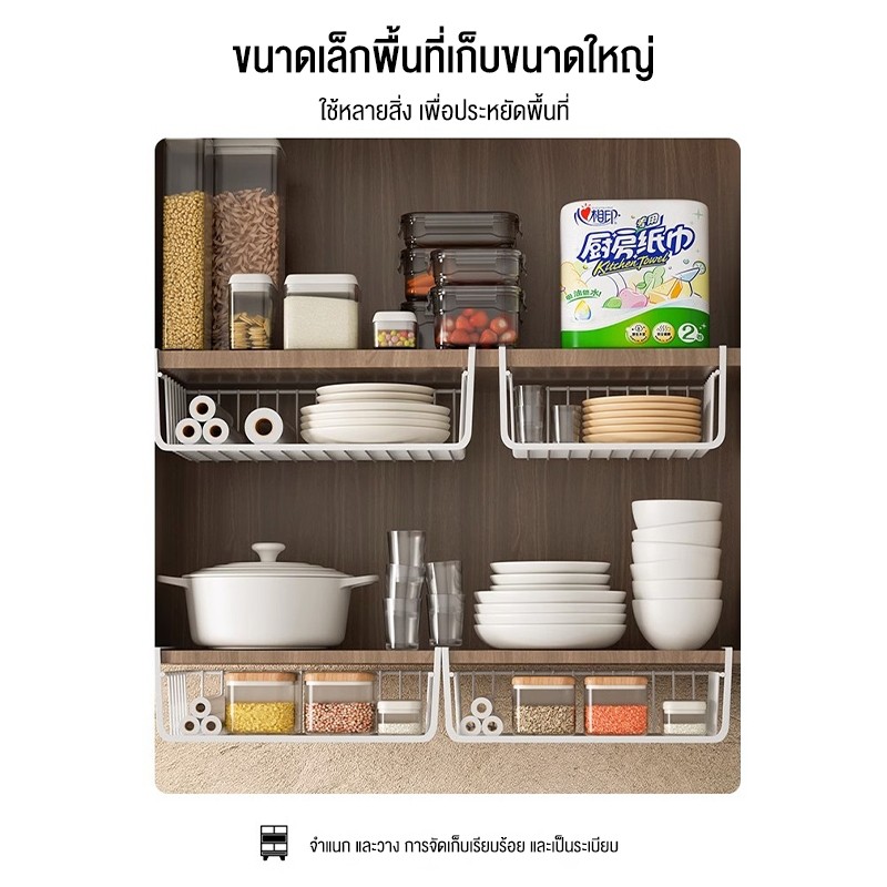 🔥ซื้อ 1 ได้ถึง 3 ชิ้น!🔥 ชั้นวางของใต้ประตูตู้ครัว ตะกร้าแขวนแบบแขวน ราวแขวน ชั้นวางของใต้ประตูตู้แบบปิด ชั้นวางของในคร - รูปที่ 5