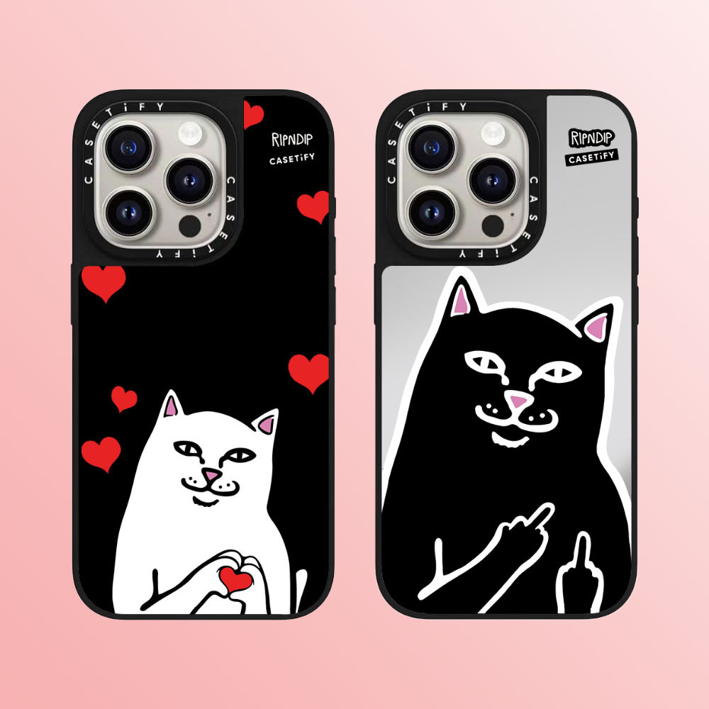 Casetify ส่วนบุคคลแมวคุณภาพสูงกระจกเคสโทรศัพท์เหมาะสําหรับ iPhone 16promax 16pro 16 plus 15 promax 14 promax 15 pro 14 pro 13 pro 12 แฟชั่น Anti Drop Hard Case