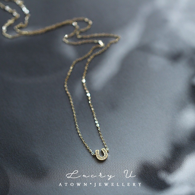 S925 เงินสเตอร์ลิง 14K สร้อยคอทองหญิง Mini U-Shaped Horseshoe Shape Clavicle Chain ประณีตขนาดเล็ก Al