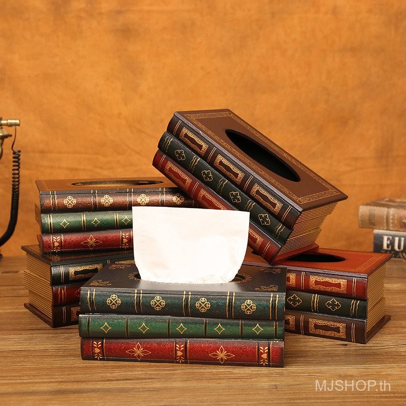 กล่องทิชชู่หนังสือปลอมตกแต่งย้อนยุคกล่องกระดาษทิชชูคาเฟ่ร้านอาหารร้านอาหารสก์ท็อปการจัดเก็บเนื้อเยื่อ