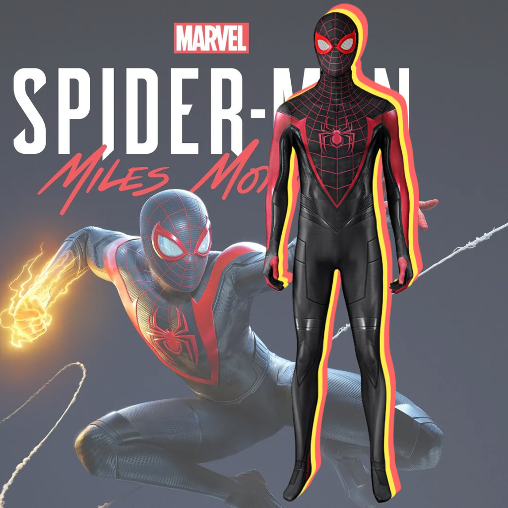 ชุดคอสเพลย์ MARVEL/Spider-Man PS5: Miles morales Tight jumpsuit and Mask headgear For Men