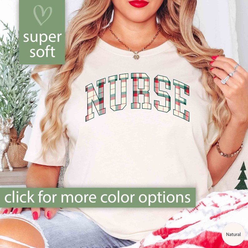 Christmas Nurse Shirt Gift for Nurse, Plaid Christmas Tshirt for Nurse Christmas T Shirt Gift for He