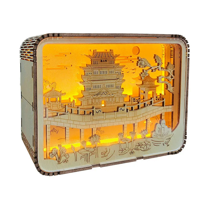 3D Wooden Puzzle Wooden Carving Lamp Model Nightlight 3D Light Shadow Handmade DIY Assembly Educatio
