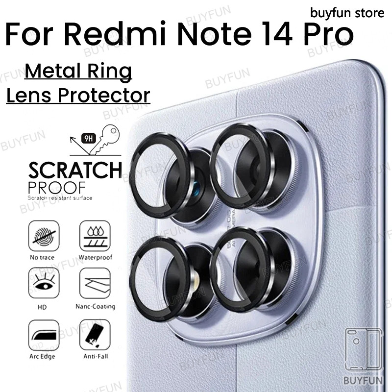 For Xiaomi Redmi Note 14 Pro 4G Note14pro Matel+9D Tempered Glass Camera Protector Ring Case Lens Cap