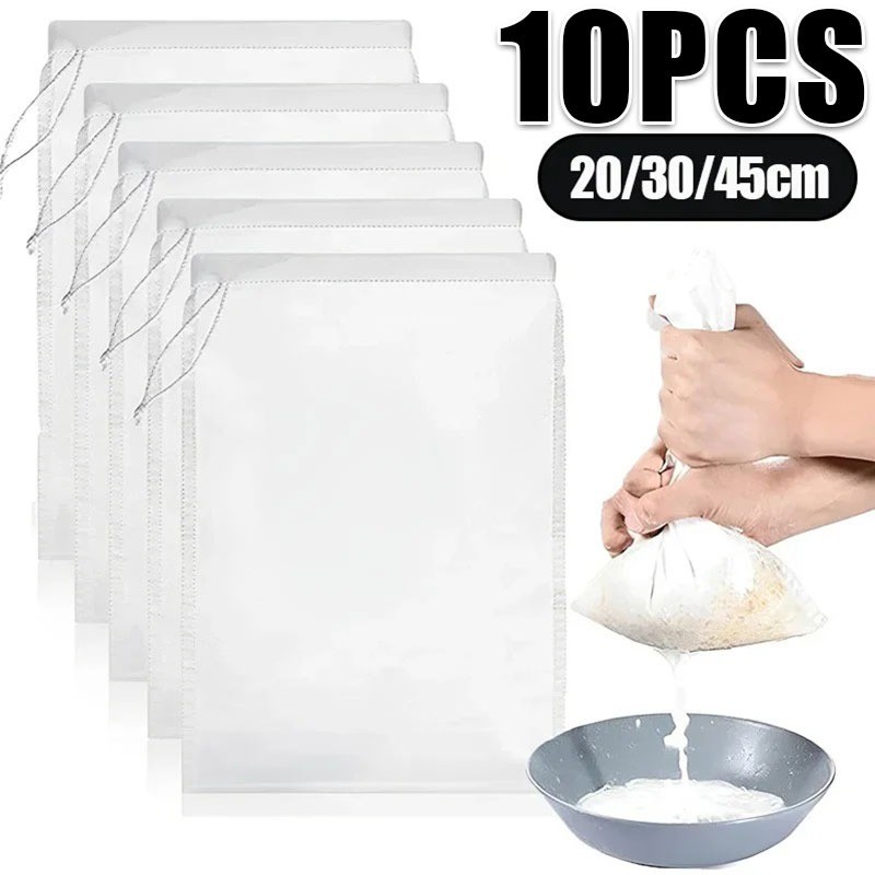 3/5/10 ชิ้นถุงกรองนมถั่วเหลือง / 100 ตาข่ายไนลอนถุงกรอง / ถุงกรองหูรูดในครัว / ตัวกรองอาหารแบบใช้ซ้ําได้ ตาข่ายสุทธิ