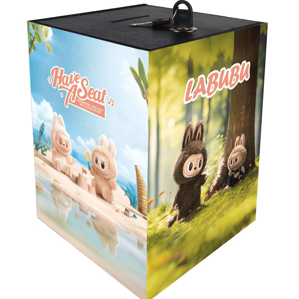 LABUBU Unique Series กระปุกออมสินกล่องไม้สําหรับเด็กพร้อมปุ่มปกติ 2 ปุ่ม