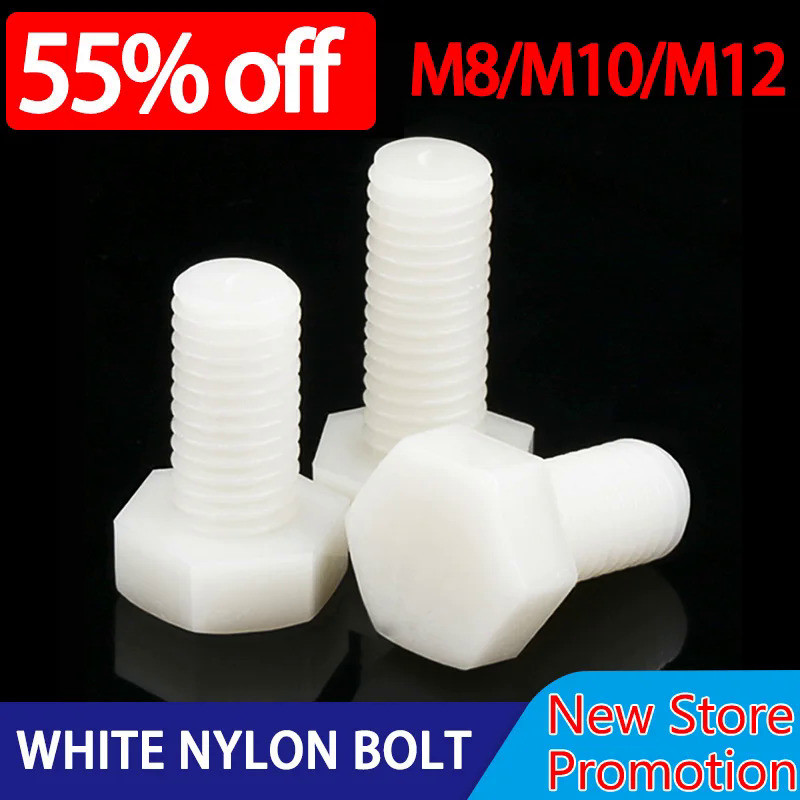 M8 M10 M12 White Nylon External Hex Head Knurled Plastic Bolt for Insulation Use Customizable Screws