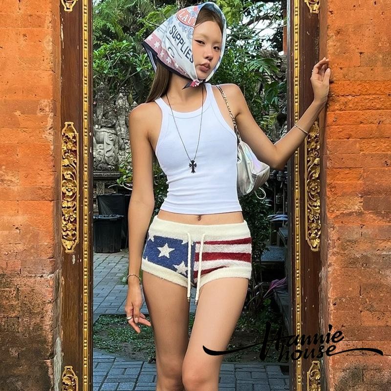 Hanie House- กางเกงขาสั้นถักเอวยางยืดลายทางสตรี Stars