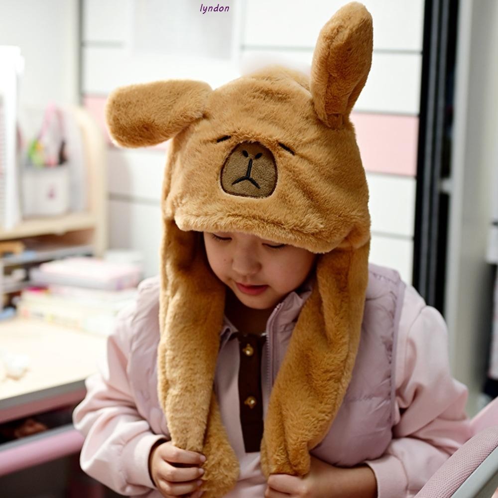 Lyndon หมวกย้ายหู, Capybara Plush Jumping Up หมวก, Kawaii สัตว์หูนุ่มหมวก Plush ของเล่นเด็กผู้ใหญ่