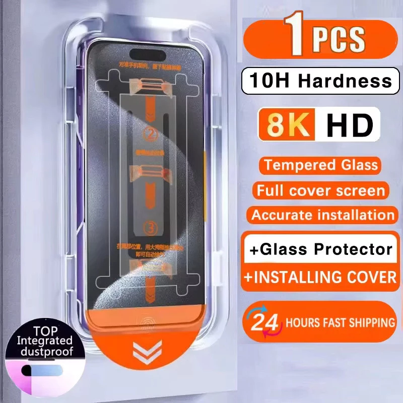 ฝุ่นติดตั้งฟรีป้องกันหน้าจอสําหรับ For iPhone 17 Pro 11 13 12 14 15 16 Pro Max Xr XS ฟิล์มนิรภัยพร้อมเครื่องมือติดตั้ง