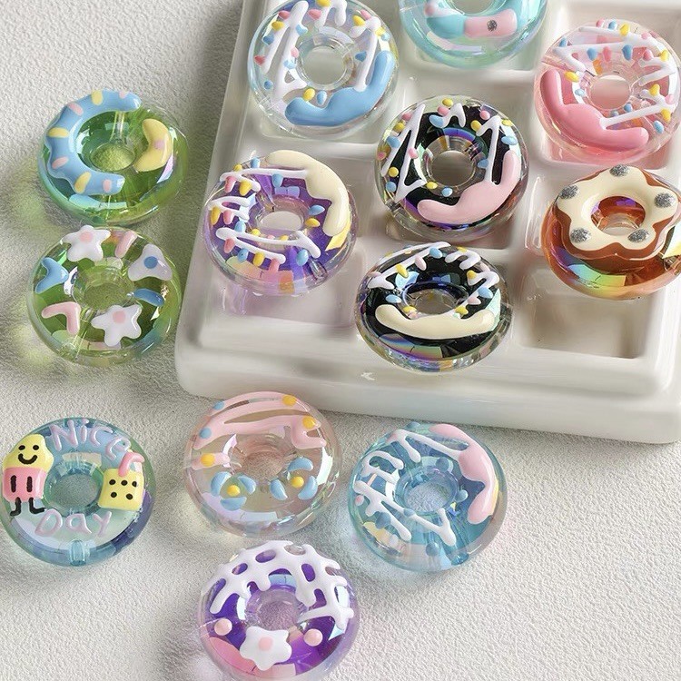 5 ชิ้น/ล็อต 30 มม.สีสุ่มผสมขนาดใหญ่ Hand-painted Donuts ลูกปัด DIY ลูกปัดสําหรับสร้อยข้อมือสร้อยคอเครื่องประดับทําอุปกรณ์เสริม