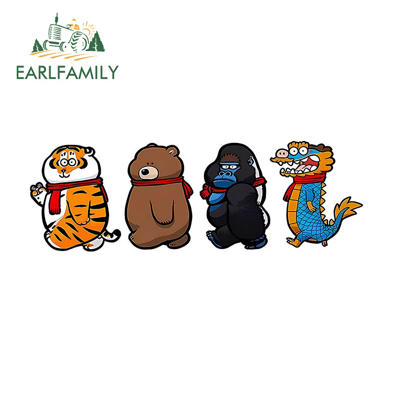 Earlfamily 13 ซม.x 4.3 ซม.ไม่อ้วนเสือรถสติกเกอร์การ์ตูนรุ่น Q Chibi กระจกรถจักรยานยนต์ไวนิลกันน้ํา Decal Amusing ป้ายรถ