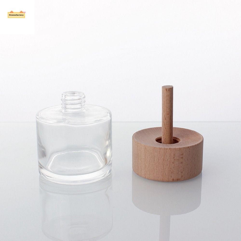 Fitnessfactory ขวดดิฟฟิวเซอร์พร้อมฝาไม้,ภาชนะน้ํามันหอมระเหยแก้วขนาด 50 มล.,ขวดน้ํามันหอมระเหยในรถยนต์เรียบง่าย DIY ขวดน้ําหอมขนาดเล็กตกแต่งบ้าน