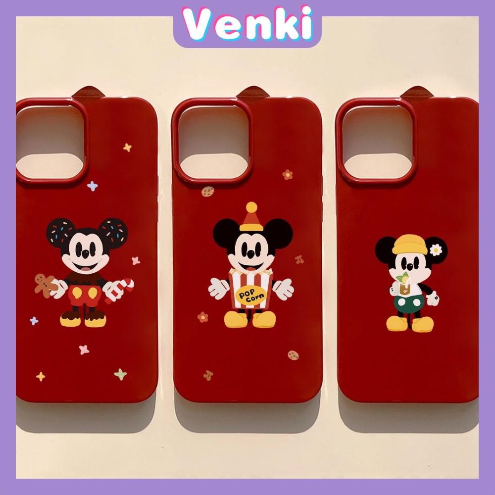 Venki - เคส iPhone 16 Pro max สีแดง เคส TPU นิ่มเคลือบเงา กันกระแทก ป้องกันกล้อง เมาส์ลายการ์ตูนสุดน่ารัก Compatible iPhone 15 14 13 12 Pro Max 11 XR XS Max 7 8 Plus